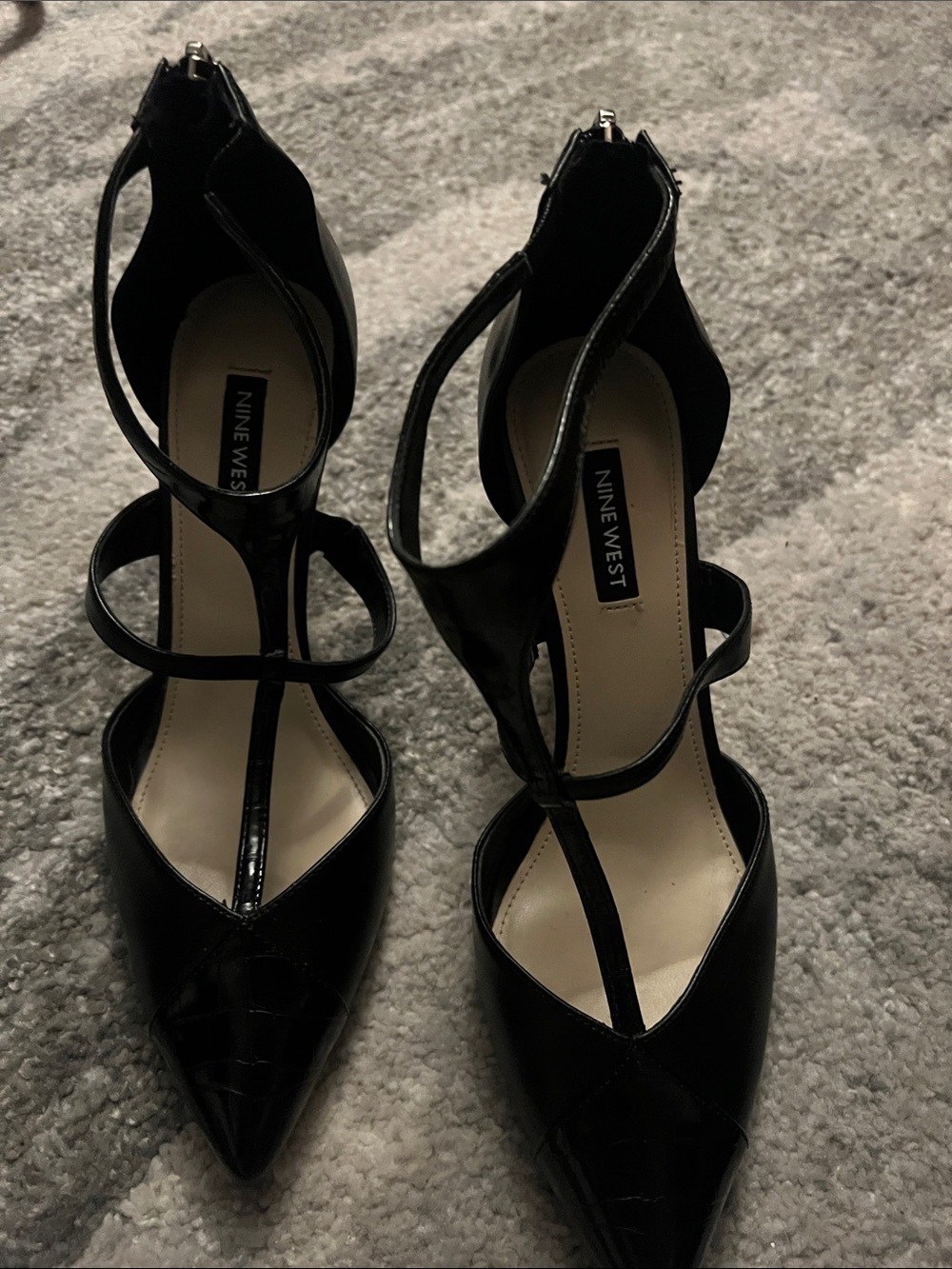 Nine West Black Patent Multi-Strap Pointed-Toe Heels
